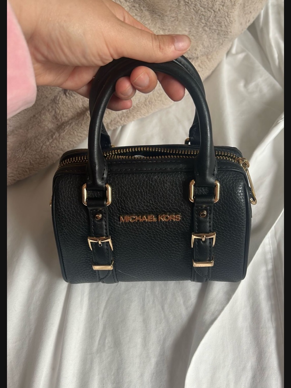 Michael Kors Black Pebbled Leather Mini Satchel with Gold Hardware